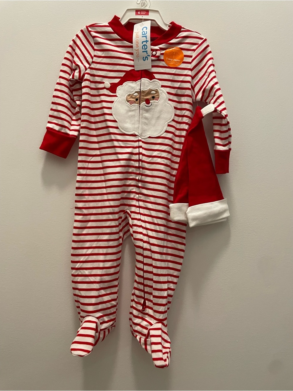 Carters Baby Christmas Striped Santa Claus Sleep N' Play with Hat Red 6M NWT